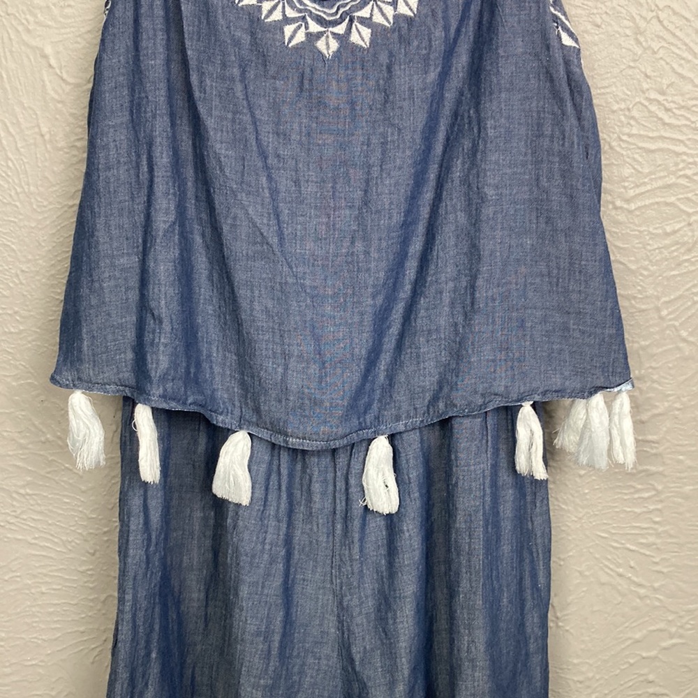 Shoshanna Swimwear Blue & White Embroidered Tassel Romper Shorts Cover U… - Picture 6 of 15